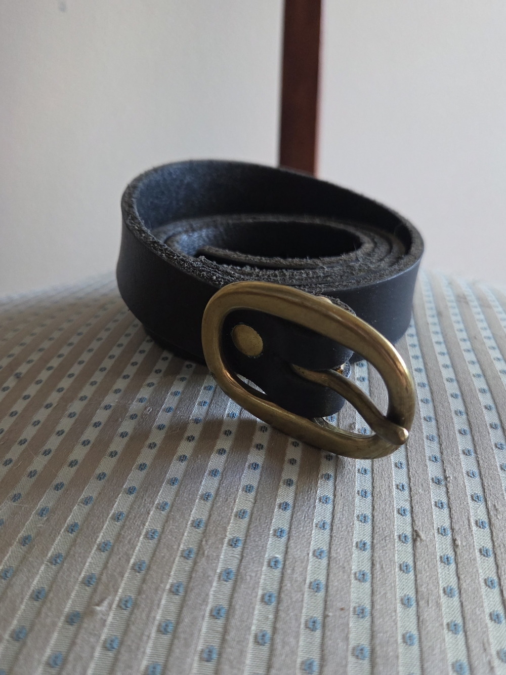 Classic Black Leather Belt with Antique Brass Buckle - Women